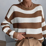 Autumn And Winter New Personality Hit Color Knitted Shirt Color Stripe Loose
