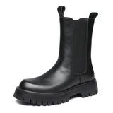New 2025 High Leg Thick Chelsea Boots Round Head Black Korean Fashion Single Boots