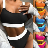 2025 New Bikini Women Swimsuit Split High-Waist Swimsuit Solid-Color Bikini