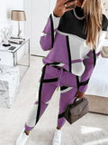 Women's 2025 New Two-Piece Color-Print Long-Sleeved Round-Neck Casual Fashion