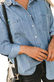 Simple Denim Women's Shirts New Spring Autumn Casual Loose Long Sleeve Jeans Blouse Women Buttons Clothing Blusas