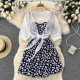 Zingj Small Pure And Fresh Broken Flower Condole Belt Skirt Chiffon Small Shawl Female Summer Two Set