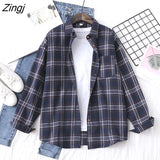 Plaid Shirt Autumn Harajuku Long Sleeve Womens Blouses And Tops Loose Cotton Button Checked Lady Shirt Outwear Spring