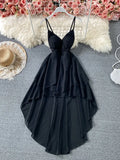 Black/White Irregular Spaghetti Strap Long Dress Women Sexy Strapless High Waist Ruffle Open Back Vestidos 2023 New