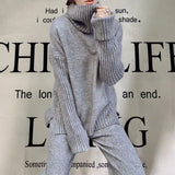 And Winter 2025 New Lazy Wind Loose High-Necked Sweater Suit Women's Fashionable Broad Leg Pants Two Sets Of