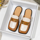 And Autumn New Bag Head Half Slippers Female British Style French Style Metal Outside Wearing A Foot Pedal Muller Shoes Large-Size