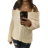 Zingj Winter New Pure Color Lace Lace A Word Shoulder Sling Sweater Sweater