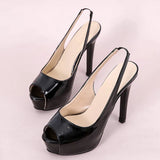 And Summer New Fine Heel 12.5Cm Sandals Paint Leather Bright Noodles Nightclub Large-Size Fish Mouth Fashion Sandals