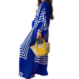 Spot Autumn New Women's Fashion Print Striped Shirt Pleated Straight Wide Leg Pants