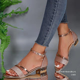Summer New Large-Size Low-Heeled Buckle Sandals Woman With Water Drill Clear Wind Coarse And Cool