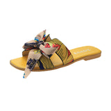 Ribbon Bow Flat And Flat-Bottomed Slippers Women 2025 Summer New Wear Broken Flowers One Word