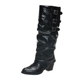 Belt Buckle Boots 2025 Spring New British Wind Point Western Cowboy Boots Retro Cowboy