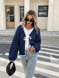 And Winter Sweater Women's New Knitted Shirt Loose Long-Sleeved Bow Tied With Cardigan Coat Top
