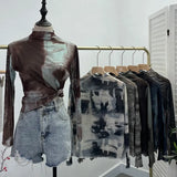 Shooting Wave Side Half-High Collar Net Yarn Dyed Long Sleeve Thin Inside The Bottom Shirt Autumn And Winter Folded T-Shirt