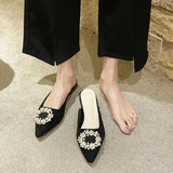 Spring And Summer New 4241 Large-Size Bag Head Half Slippers Women Wear Pointed Thick Heel Round Buckle Low Heel Women's Shoes Sand