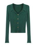 Forest] Port Wind Autumn And Winter New Retro Thin Temperament Collar Knitted Shirt Long Sleeve Repair