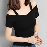Zingj Summer Korean Version Of Off-Shoulder Short-Sleeve T-Shirt Women's Off-Shoulder Sexy Slim Student