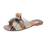 Ribbon Bow Flat And Flat-Bottomed Slippers Women 2025 Summer New Wear Broken Flowers One Word
