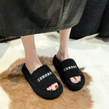 Hair Slippers Women Wear Casual Home Thick Spring And Autumn Embroidered Plush Slippers To Keep Warm High