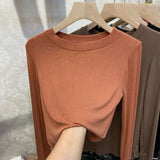 Zingj Quality Cotton Round Neck Long Sleeve T-Shirt Women's Slim Slim 2024 New Pure Color Korean Pure Cotton Bottom Shirt