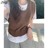 Sweater Vest Women Simple Lovely Schoolgirls Basic Autumn Chic Knitwear All-match Cozy Sleeveless Stylish Ins Teens