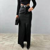 Zingj Women's Wear 2024 Leather Design Sense Open Fork Solid Color High Waist Simple Leather Slim Body