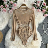 Zingj Design Sense Nail Bead Sequins Light Luxury Jumpsuit Female Thin Temperament Show Thin Inside The Coat