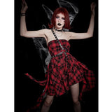 Dark Dress Spring New Sweet Cool Plaid Spicy Girl Irregular Breast
