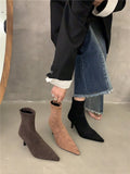 Temperament In Autumn And Winter 2025 Fine And Naked Boots Sleeve Elastic Thin Boots Kitten And Pointed Velvet Short Boots