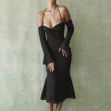 Zingj High Waist Hanging Neck Sexy Back Solid Color Slim Fish Tail Temperament Dress Long