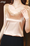 Top Women 2023 Summer Women Clothing Satin Lace V-Neck Sexy Blouse Solid Camisole Women Tops Vest White Crop Top Halter