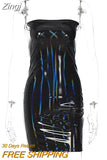 Shine Pu Leather Strapless Rainbow Patchwork Sexy Slim Mini Prom Dress 2023 Spring Women Fashion Party Y2K Night