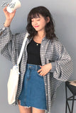 Women Spring Long Sleeve Plaid Loose 2XL Students All-match Street Wear Korean Style Leisure Blouses Womens Tops Chic