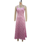 Zingj Women's New Floral Sexy Back Closed Waist Open Slit Sling Dress Women's