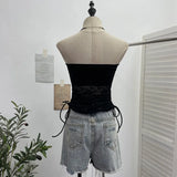 Shot With Chest Pad Lace Lace Hollow Hottie Breast Drawstring Thin Brat Waistcoat Sleeveless Top