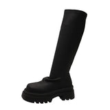 Autumn New British Folded Elastic Skinny Boots Retro Thick And Thick Bottom Pine Cake But Knee Long Boots