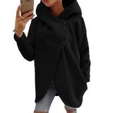 Hooded Sports Plus Velvet Tunic Casual Long-Sleeved Zipper Coat Women's Plus-Size Solid Color