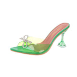 Summer New Crystal And Cool Slippers Women Large-Size Bows Solid Color Fashion High-Heeling Slippers