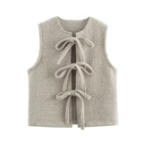 Women's Clothing 2025 Autumn And Winter New Hair This Quality Bow Trim Vest