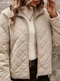 New Autumn And Winter Pure-Color Long-Sleeved Collared Quilt Elegant Loose Women's Warm Coat