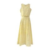 Retro Hollow Hook Design Set Women's Summer Sleeveless Vest Top High Waist Tight
