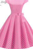 Vintage Dress Women Polka Dot Elegant Short Sleeve A-Line Midi Party Dress Sundress Robe Rockabilly