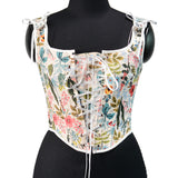 Ancient Printed Corset New French Retro Court Front Strap U Tie Leaf Printed Vest Female