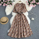 Zingj Summer New Temperament Shirt Dress Female Print Close Waist Over The Knee Big Place Socialite Floral Long Skirt