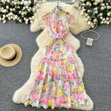 Retro Elegant Hollow Hook Lace High-Necked Small Flying Sleeves Long Dress Female Thin Dress