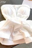 Autumn Sexy Black/White Strapless Tops Women Elegant Two Layer Ruffle Short Tank Shirts Female Slim Camis New
