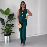 Zingj Summer New Solid Color Sleeveless Slim Vest Temperament Commuter Suit Pants Suit-Outfit