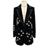 Autumn And Winter New Star Fashion Repair Bee Heavy Industry Drill Nail Velvet Suit