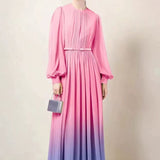 Elegant High-End Gradient Dress Women Spring Skinny Temperament Folding Long