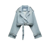Summer New Vintage Wash With Old Belt Lapel Loose Denim Jacket